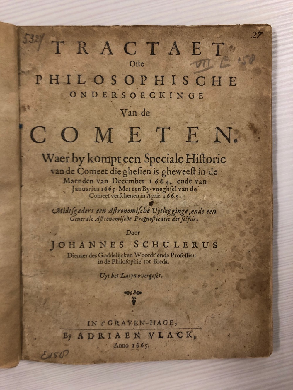 Je bekijkt nu Ondersoeckinge van de Cometen – 1665 INGEZIEN